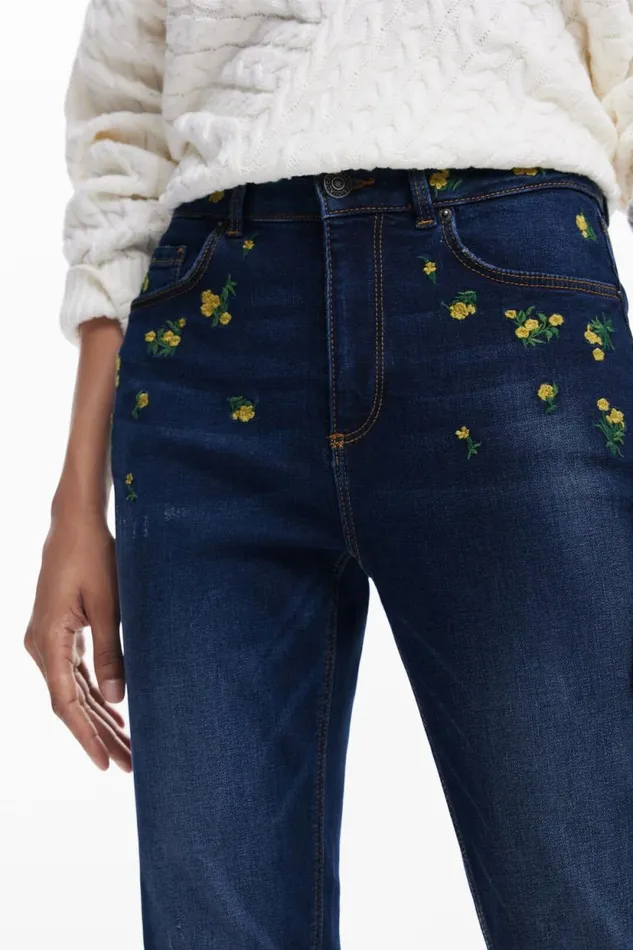 Pants Women Desigual Floral Denim Pants Blue