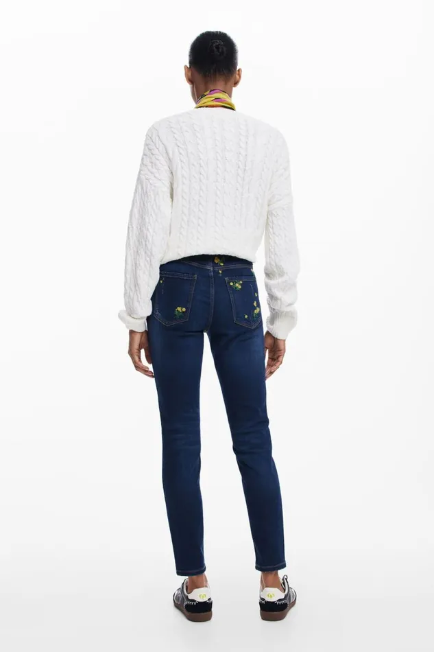 Pants Women Desigual Floral Denim Pants Blue