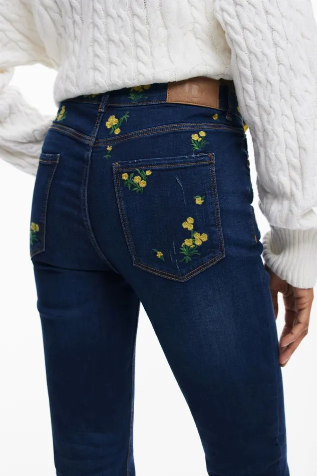 Pants Women Desigual Floral Denim Pants Blue
