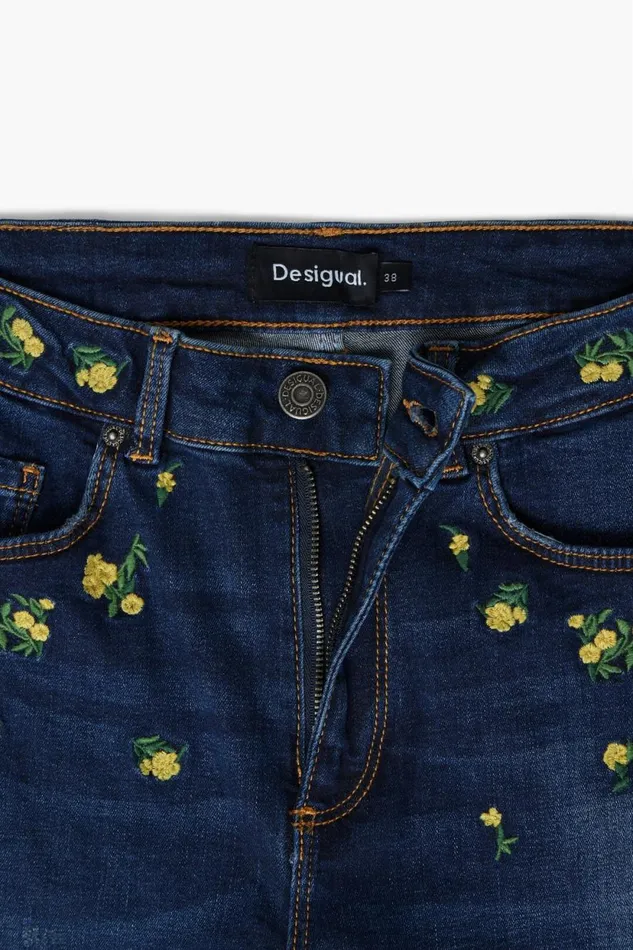 Pants Women Desigual Floral Denim Pants Blue