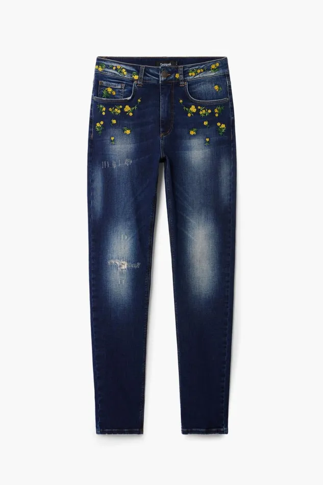 Pants Women Desigual Floral Denim Pants Blue