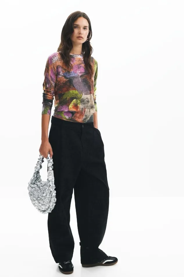 Pants Women Desigual M Christian Lacroix Printed Cargo Pants Black