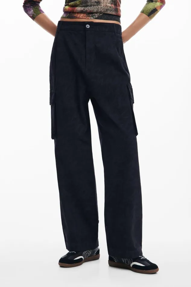 Pants Women Desigual M Christian Lacroix Printed Cargo Pants Black