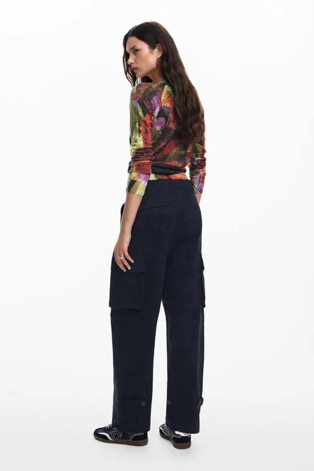 Pants Women Desigual M Christian Lacroix Printed Cargo Pants Black