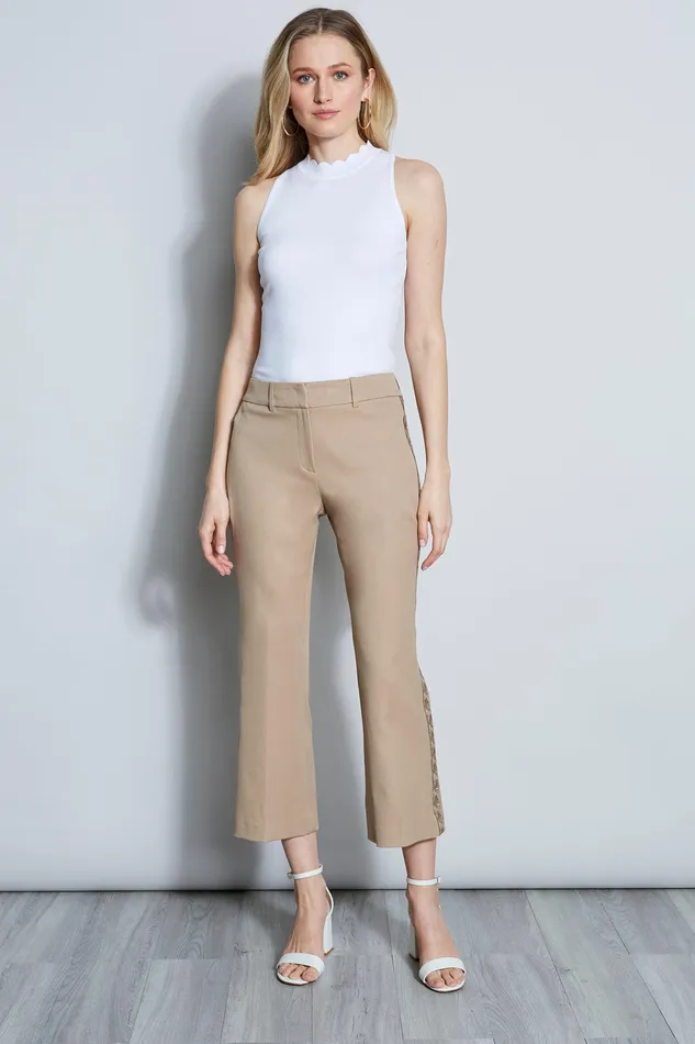 Pants Women Elie Tahari Embroidered Cropped Pant RATTAN