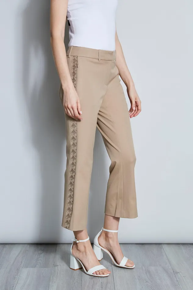 Pants Women Elie Tahari Embroidered Cropped Pant RATTAN