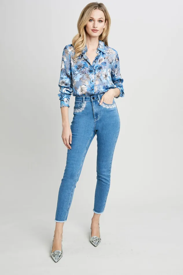 Pants Women Elie Tahari Embroidered Jean SKY
