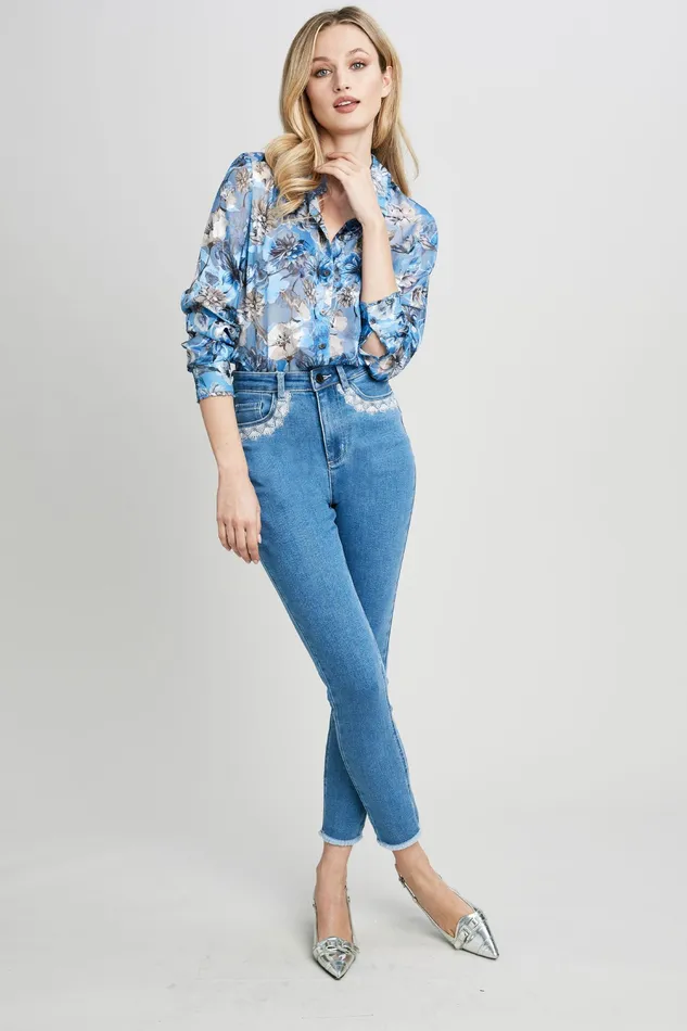 Pants Women Elie Tahari Embroidered Jean SKY
