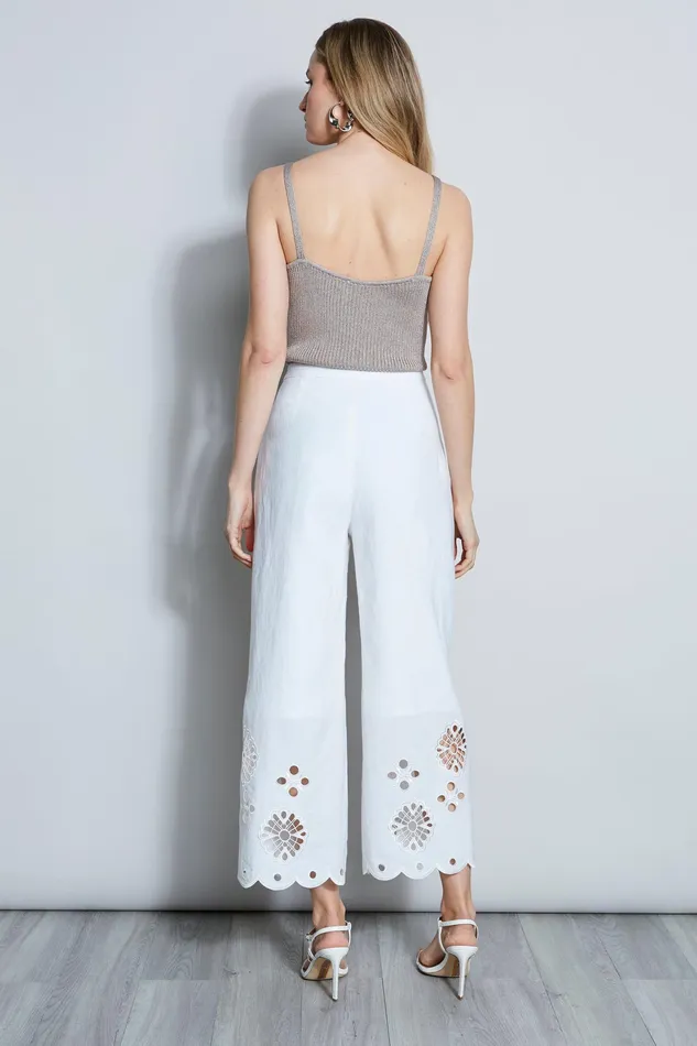 Pants Women Elie Tahari Scallop Embroidered Linen Pant WHITE