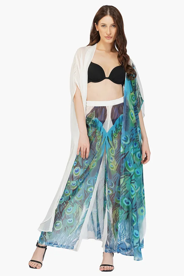 Peacock Chiffon Cover Up Pants Pants America and Beyond Women