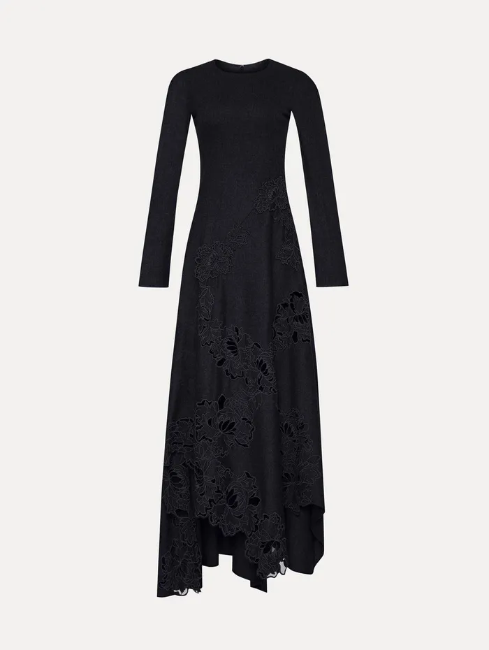 Peony Guipure Appliqu Dress Charcoal Women Oscar De La Renta Dresses