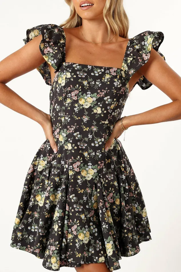 Petal and Pup Adrienne Mini Dress Black Women Floral Dresses