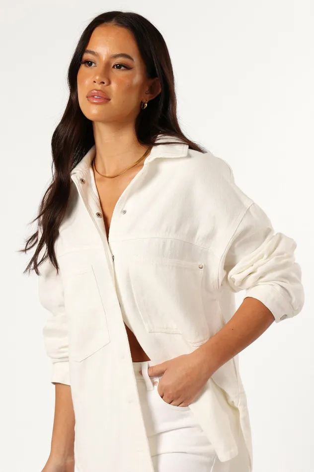Petal and Pup Denim Women Cassie Oversized Denim Shacket Ivory