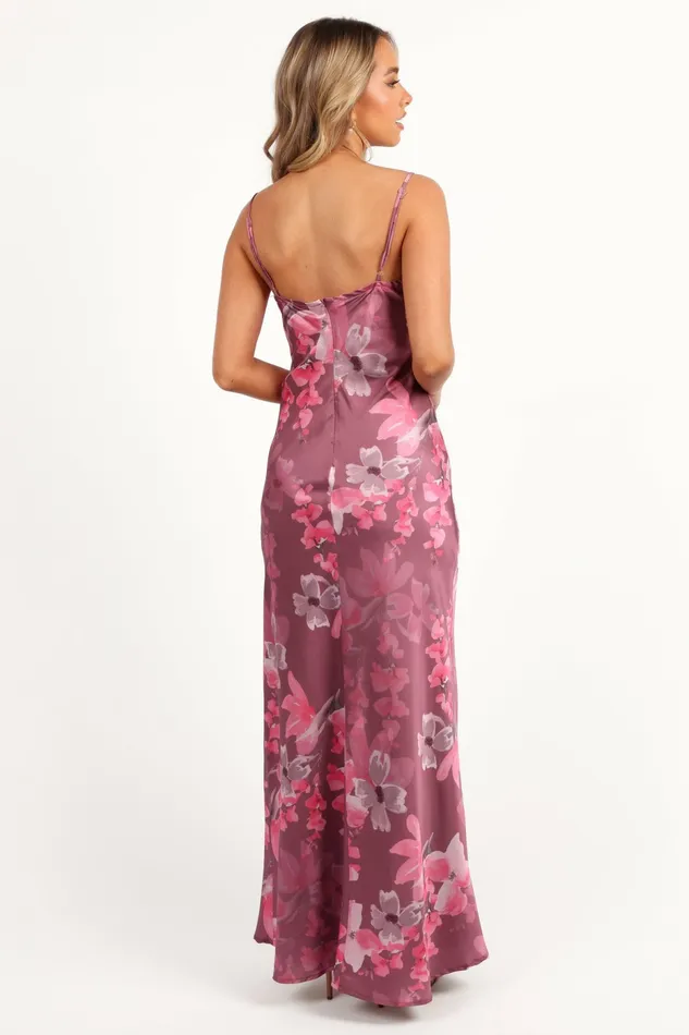 Petal and Pup Jamie Maxi Slip Dress Dark Rose Floral Women Satin Dresses