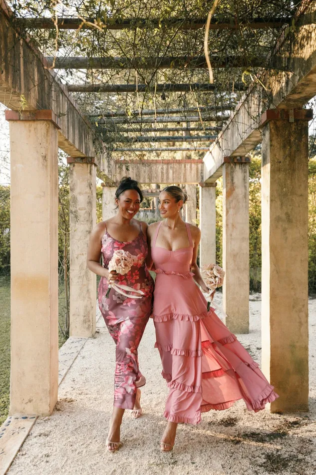 Petal and Pup Jamie Maxi Slip Dress Dark Rose Floral Women Satin Dresses