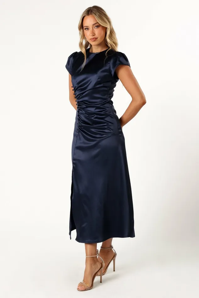 Petal and Pup Lisbeth Midi Dress Navy Women Satin Dresses