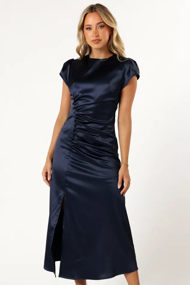 Petal and Pup Lisbeth Midi Dress Navy Women Satin Dresses