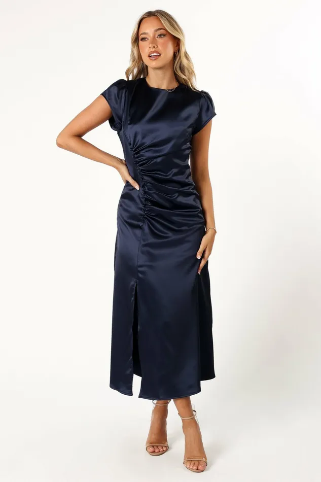 Petal and Pup Lisbeth Midi Dress Navy Women Satin Dresses