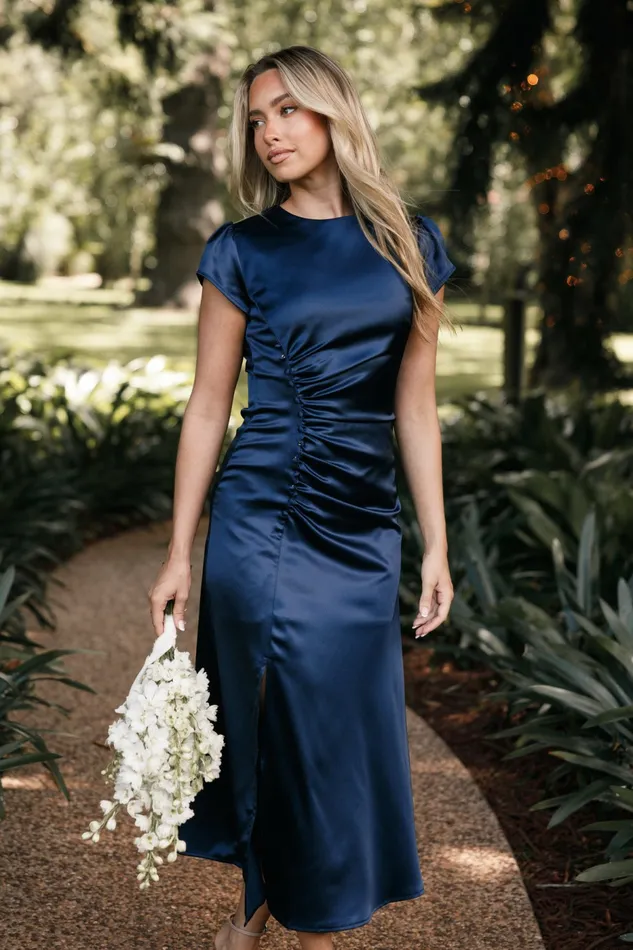 Petal and Pup Lisbeth Midi Dress Navy Women Satin Dresses