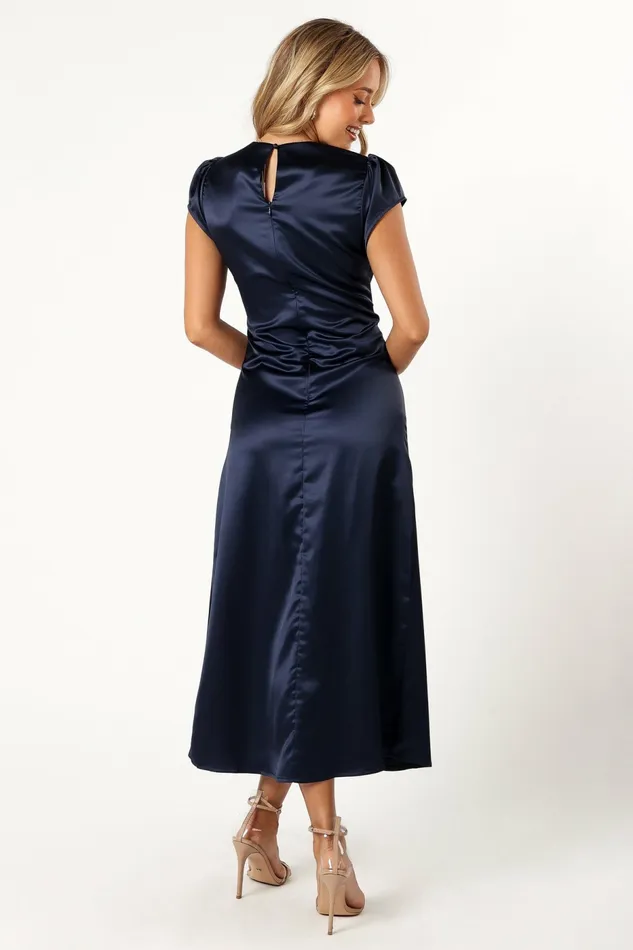 Petal and Pup Lisbeth Midi Dress Navy Women Satin Dresses