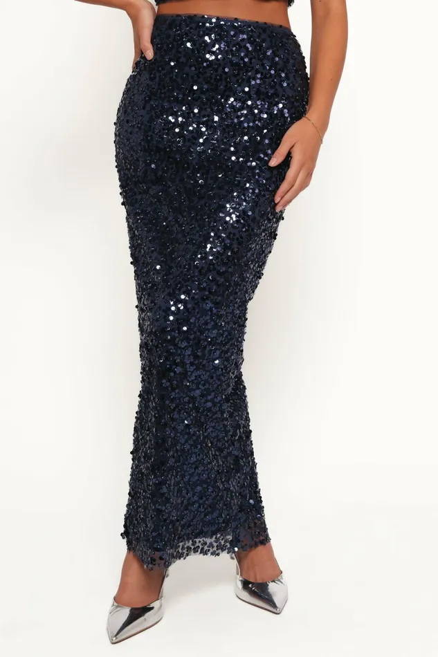 Petal and Pup Matching Sets Women Glissy Sequin Skirt Set Navy