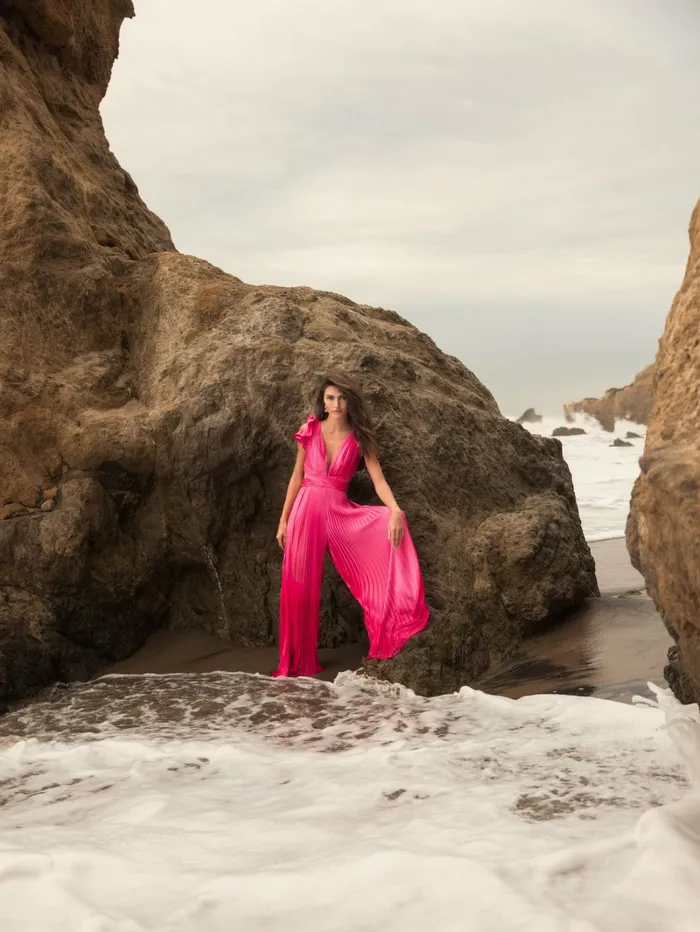 Pink Ruffle Cap Sleeve Cutout Heat Pleated Jumpsuit Candy Pink Women Jumpsuits and Rompers Mac Duggal