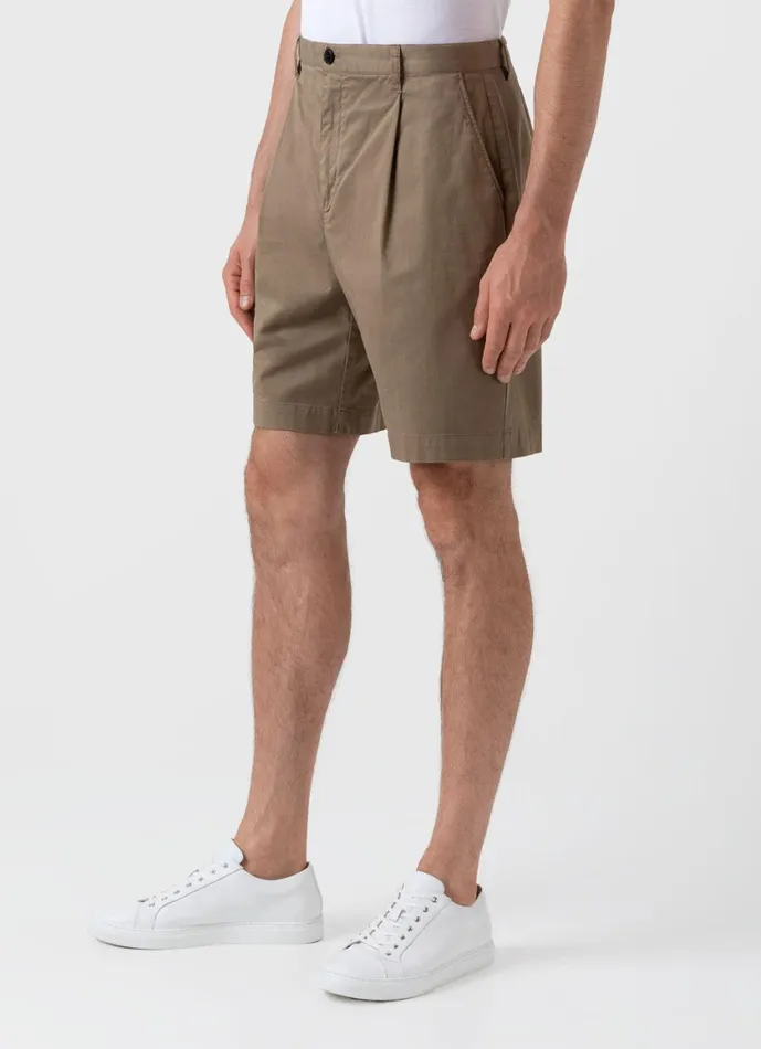 Pleated Twill Shorts Dark Stone Men SUNSPEL Shorts