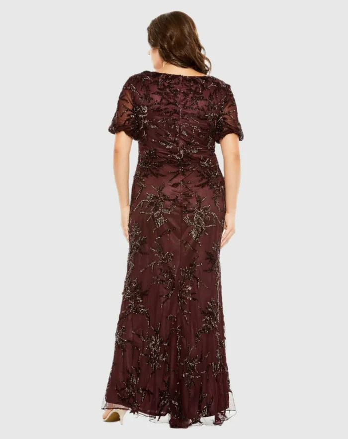 Plus Size Dresses Women Puff Short Sleeve Embellished Dress Mahogany Mac Duggal Plus Size Dresses Women Puff Short Sleeve Embellished Dress Mahogany Mac Duggal