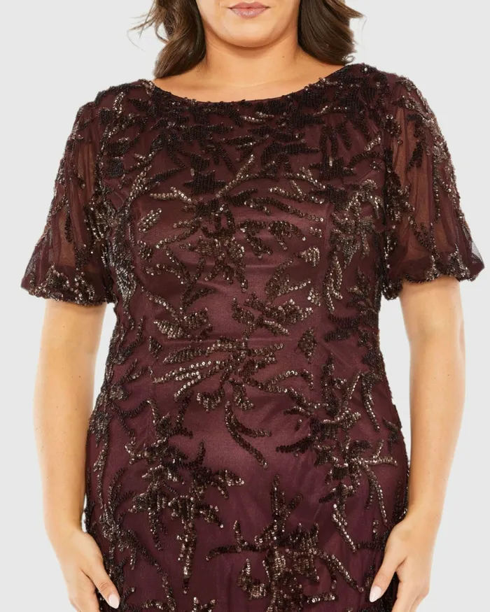 Plus Size Dresses Women Puff Short Sleeve Embellished Dress Mahogany Mac Duggal Plus Size Dresses Women Puff Short Sleeve Embellished Dress Mahogany Mac Duggal