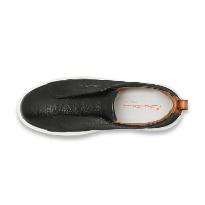 Santoni Black Tumbled Leather SlipOn Sneaker Men Sneakers