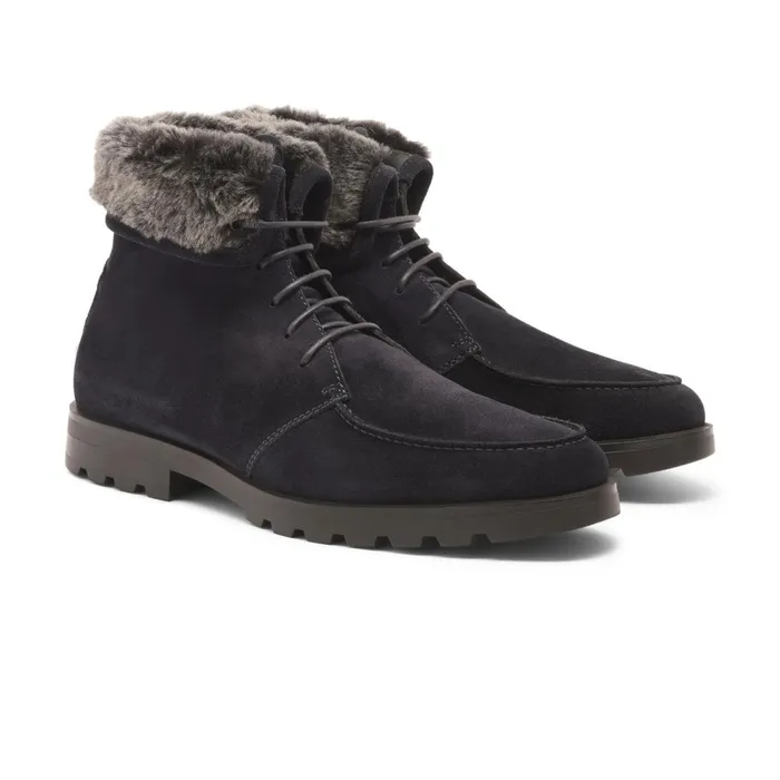 Santoni Blue Suede LaceUp Boot With Fur Men Boots