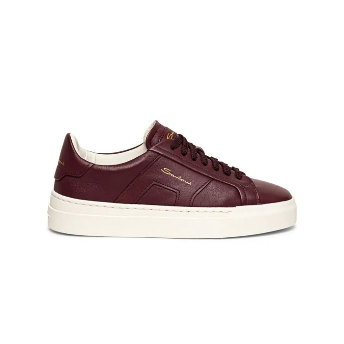 Santoni Burgundy Leather Double Buckle Sneaker Women Sneakers