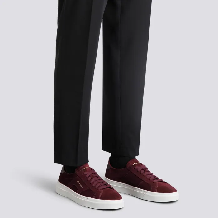 Santoni Burgundy Suede Double Buckle Sneaker Men Sneakers