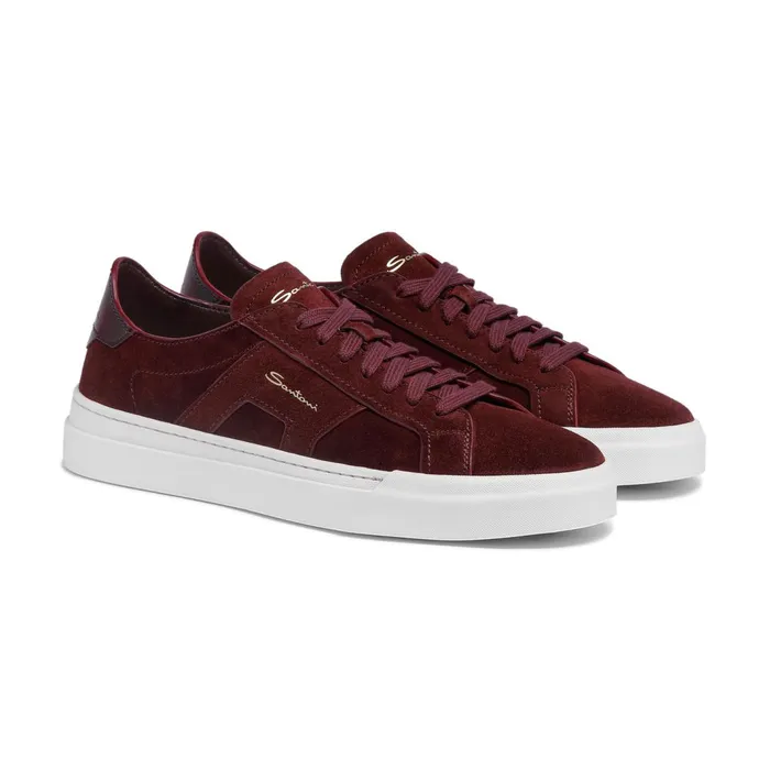 Santoni Burgundy Suede Double Buckle Sneaker Men Sneakers