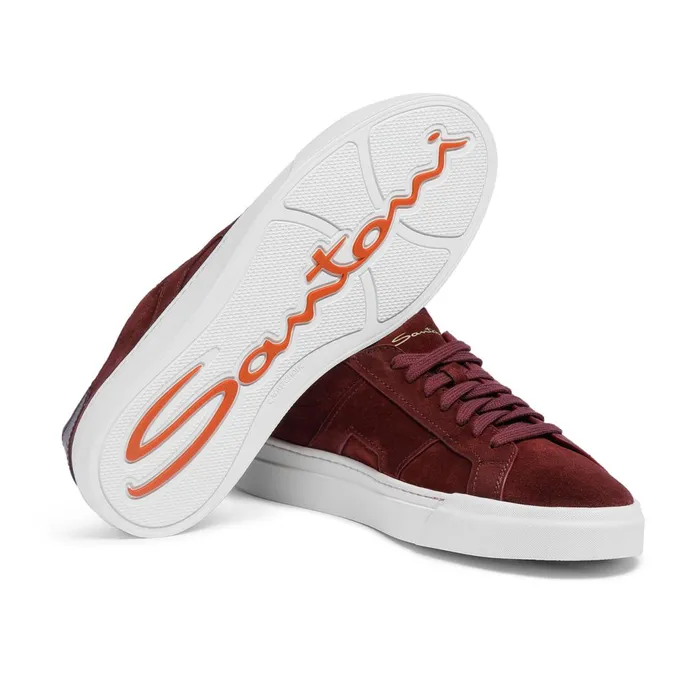 Santoni Burgundy Suede Double Buckle Sneaker Men Sneakers