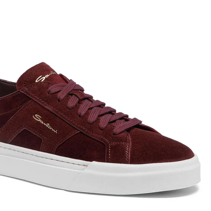 Santoni Burgundy Suede Double Buckle Sneaker Men Sneakers