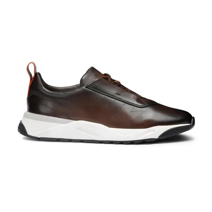 Santoni Dark Brown Leather Sneaker Men Sneakers