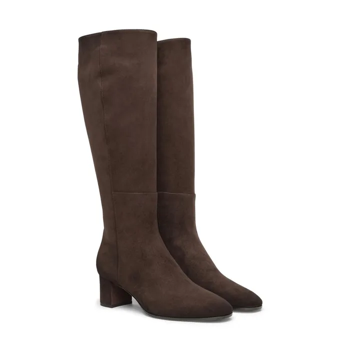 Santoni Dark Brown Suede MidHeel Boot Women Boots and Ankle Boots