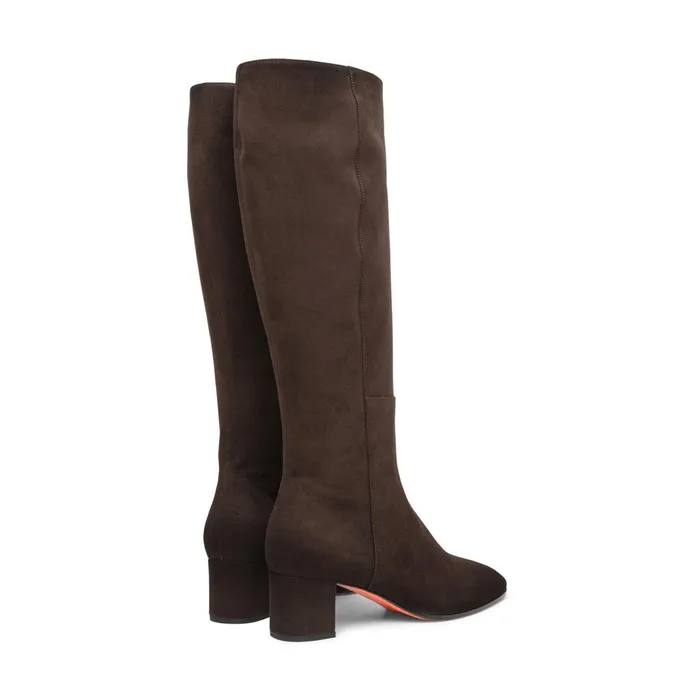 Santoni Dark Brown Suede MidHeel Boot Women Boots and Ankle Boots