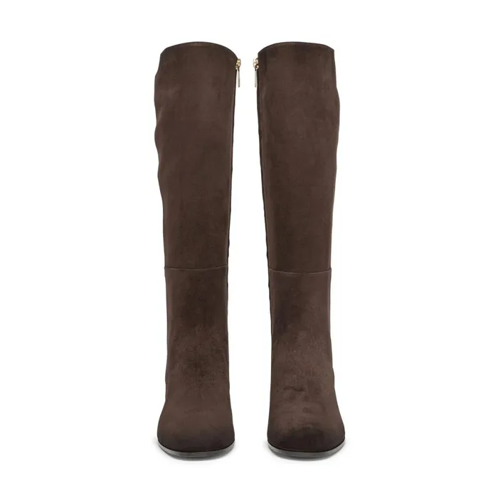 Santoni Dark Brown Suede MidHeel Boot Women Boots and Ankle Boots