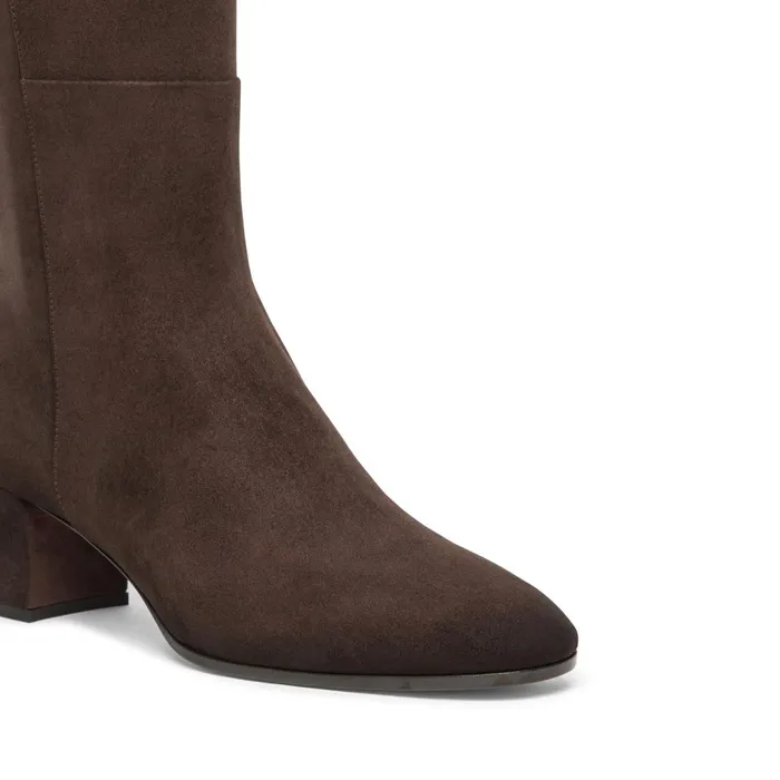 Santoni Dark Brown Suede MidHeel Boot Women Boots and Ankle Boots