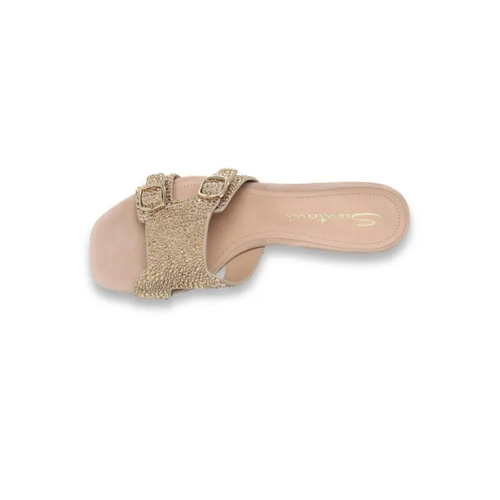 Santoni Gold Suede And Strass LowHeel Didi Sandal Women Sandals