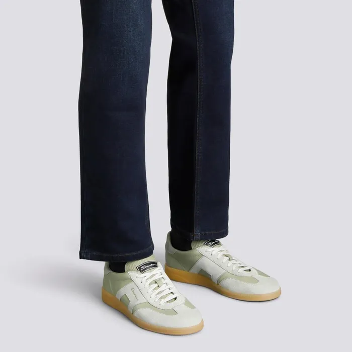 Santoni Light Green Leather And Suede Dbs Oly Sneaker Men Sneakers