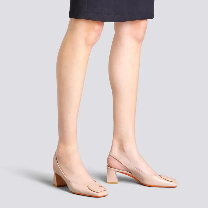 Santoni Pink Patent Leather MidHeel Slingback Women Pumps and Heels