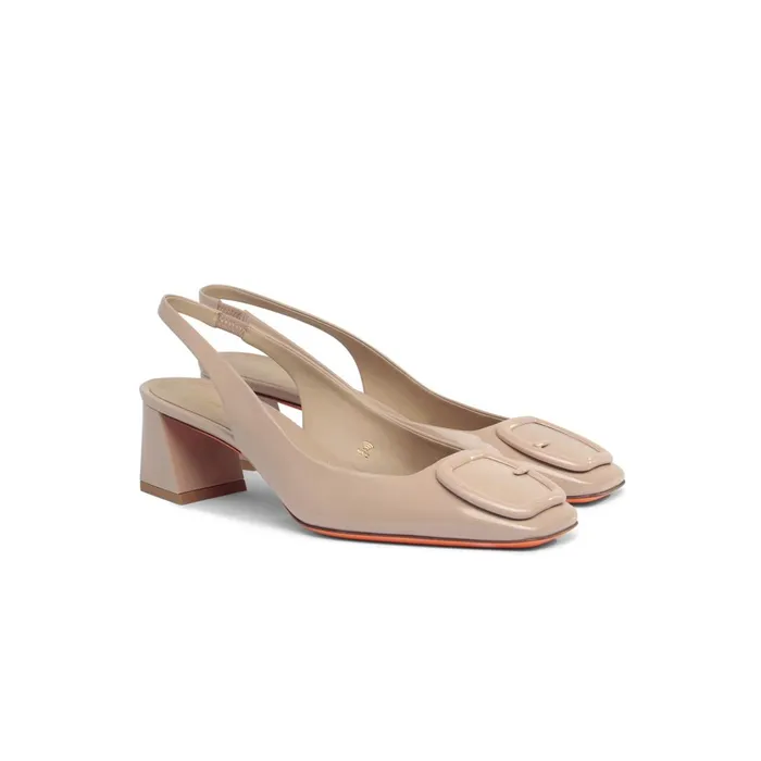Santoni Pink Patent Leather MidHeel Slingback Women Pumps and Heels
