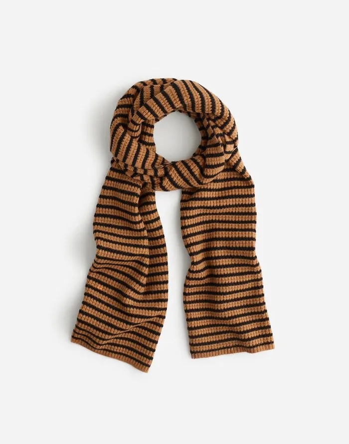 Scarves Women Madewell Wool WaffleKnit Scarf In Stripe Hthr Caramel Stripe
