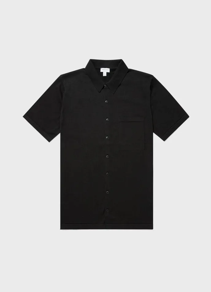 Sea Island Cotton Knit Shirt Black Men SUNSPEL Knitwear