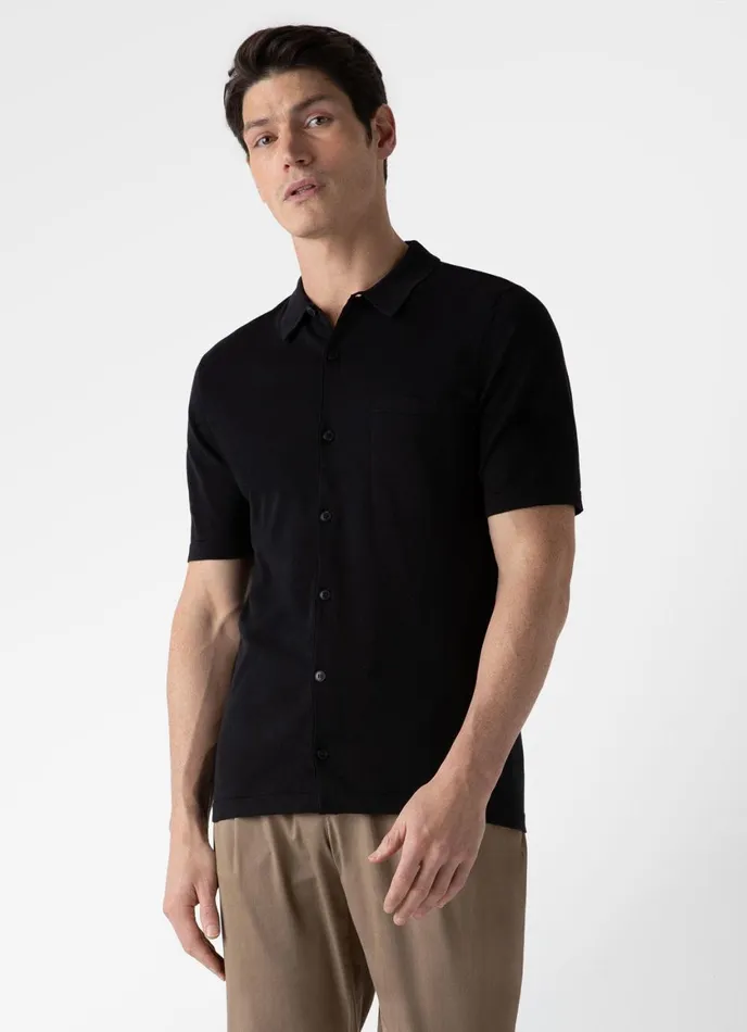 Sea Island Cotton Knit Shirt Black Men SUNSPEL Knitwear