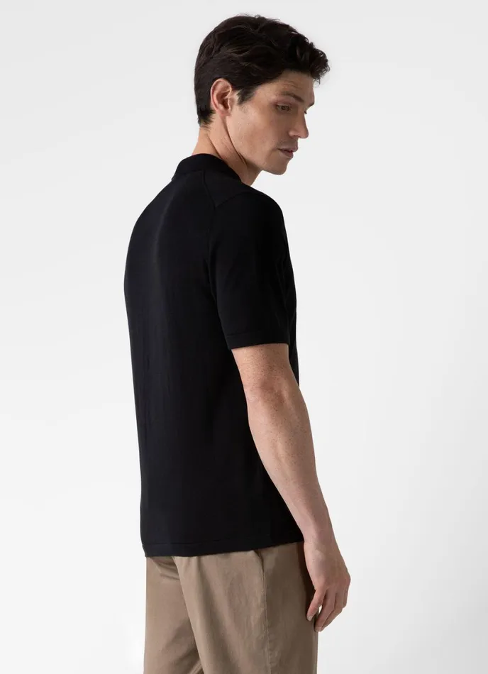 Sea Island Cotton Knit Shirt Black Men SUNSPEL Knitwear