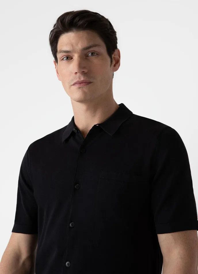 Sea Island Cotton Knit Shirt Black Men SUNSPEL Knitwear
